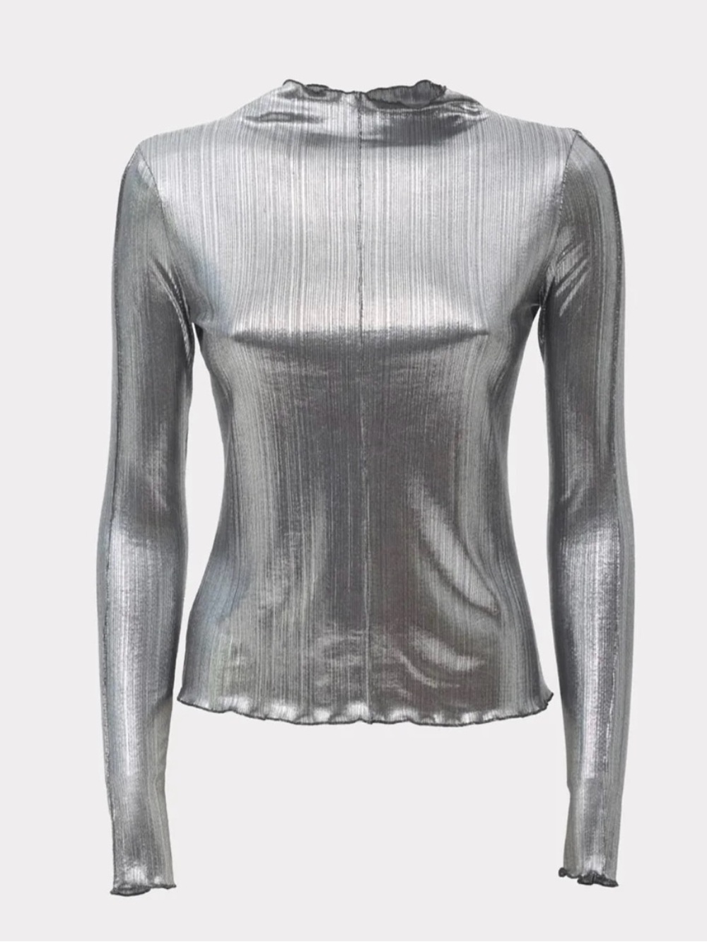 Julia Allert Glitter-Effect Fitted Long Sleeve Blouse in Silver size XL NWT